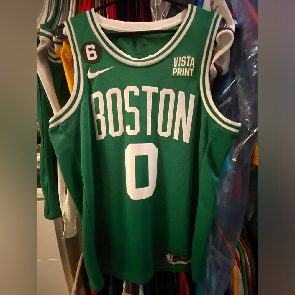 Used Boston Celtics Nike Swingman Jayson Tatum jersey with patches added size 48
